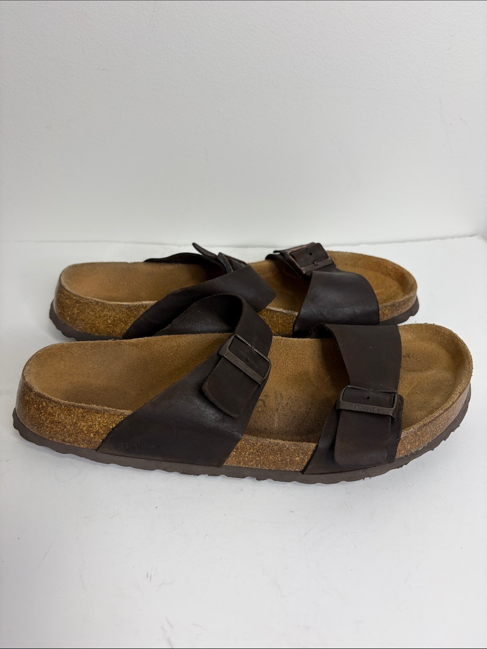 Betula Birkenstock Sandals Mens 46 13 Brown Leather Two Strap Arizona Slides
